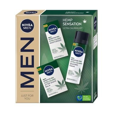 Nivea, Men Hemp Sensation, zestaw balsam po goleniu, 100 ml + pianka do golenia, 200 ml + krem nawilżający, 75 ml