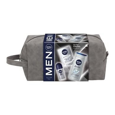 Nivea, Men Silver Control, zestaw, żel pod prysznic, 250 ml + balsam po goleniu, 100 ml + antyperspirant roll-on, 50 ml + kosmetyczka