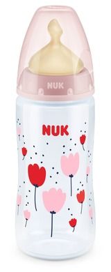 Nuk, First Choice+, butelka do mleka modyfikowanego, różowa, smoczek M, lateks, 0-6m, 300 ml