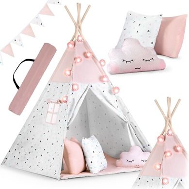 Nukido, namiot tipi dla dzieci z girlandą i światełkami, różowy