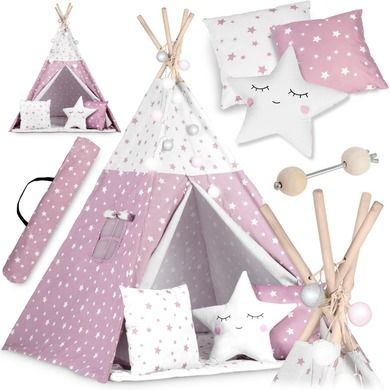 Nukido, namiot tipi dla dzieci ze światełkami, różowy w gwiazdki