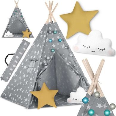 Nukido, namiot tipi dla dzieci ze światełkami, szary w gwiazdki