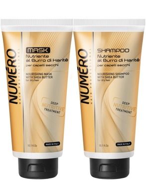 Numero, zestaw odżywiający z masłem Shea maska, 300 ml + szampon, 300 ml
