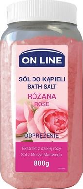 On Line, odprężająca sól do kąpieli, róża, 800g