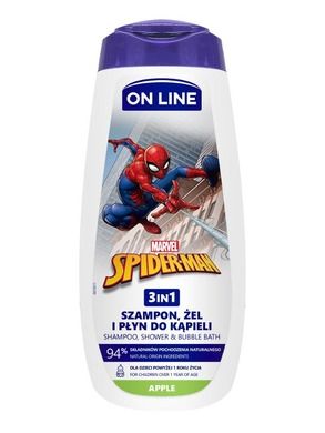 On Line, Spider-Man, żel pod prysznic 3w1 dla dzieci, apple, 400 ml