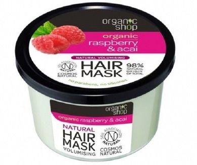 Organic Shop, hair mask, maska nadająca objętość włosów, malina & acai, 250 ml