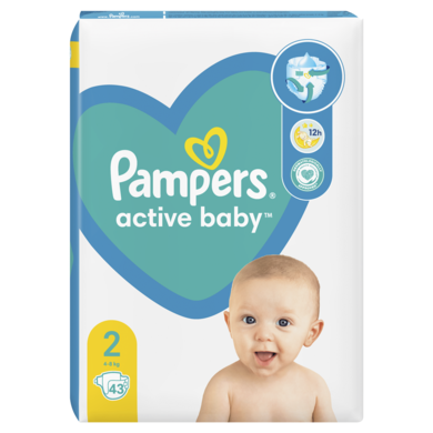 Pampers, Active Baby, pieluchy jednorazowe, rozmiar 2, 4-8 kg, 43 szt.