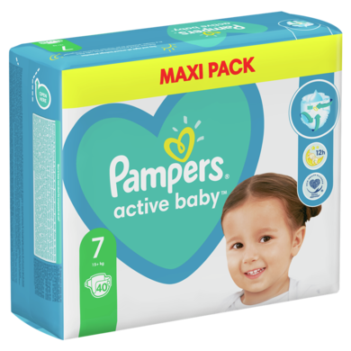 Pampers, Active Baby, pieluchy jednorazowe, rozmiar 7, 15+ kg, 40 szt.