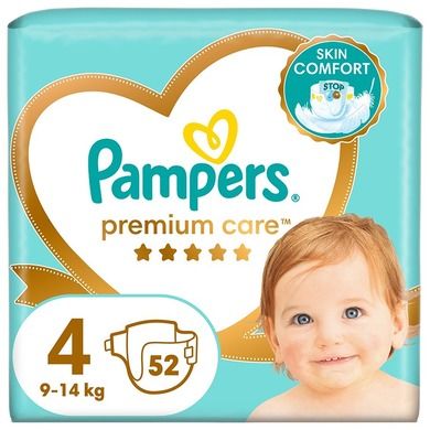 Pampers, Premium Care, pieluchy jednorazowe, rozmiar 4, 9-14 kg, 52 szt.