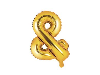 PartyDeco, balon foliowy, znak &, 35 cm, złoty