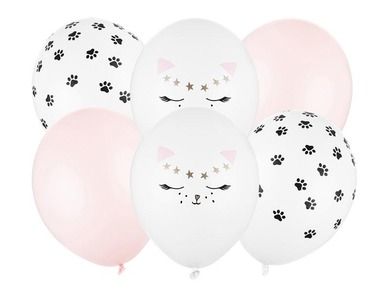 PartyDeco, balony 30 cm, Kotek, mix, 6 szt.