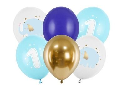 PartyDeco, balony 30 cm, Roczek, Pastel Light Blue, 6 szt.