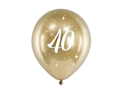 PartyDeco, balony Glossy, 30 cm, 40, złoty, 6 szt.