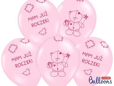 PartyDeco, balony lateksowe, mam już roczek, jasne różowe, 30 cm, 6 szt.