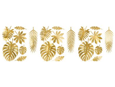 PartyDeco, dekoracje Aloha, Liście tropikalne, złoty, 21 szt.