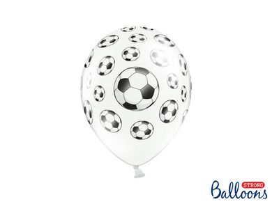 PartyDeco, Football Party, balony lateksowe, piłki nożne, białe, 30 cm, 6 szt.