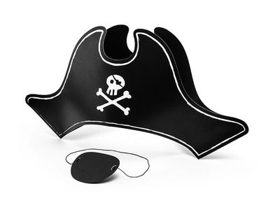 PartyDeco, Pirackie Party, czapka pirata z opaską na oko, 14 cm