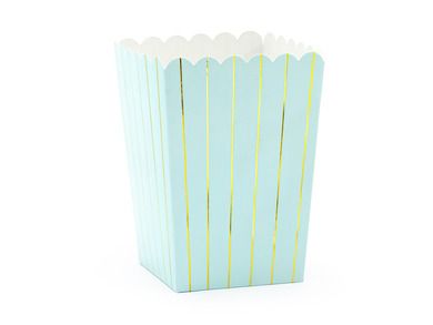 PartyDeco, ozdobne pudełka na popcorn, paski, jasno-niebieski, 6 szt.