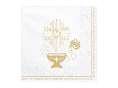 PartyDeco, serwetki papierowe Chrzest, złoty, białe, 33 cm, 20 szt.