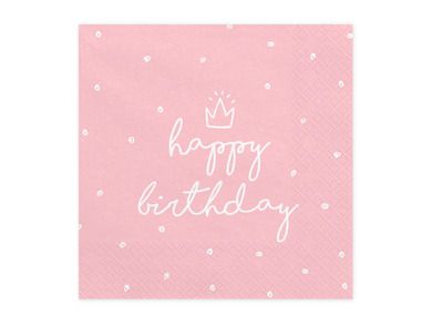 PartyDeco, serwetki papierowe Happy Birthday, różowe, 33 cm, 20 szt.