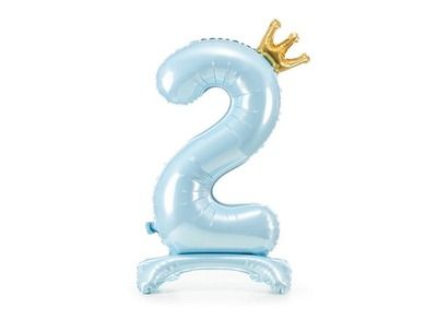 PartyDeco, stojący balon foliowy, cyfra "2", 84 cm, błękit, 1 szt.
