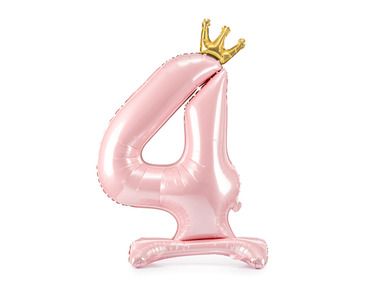 PartyDeco, stojący balon foliowy, cyfra "4", 84 cm, jasny różowy, 1 szt.
