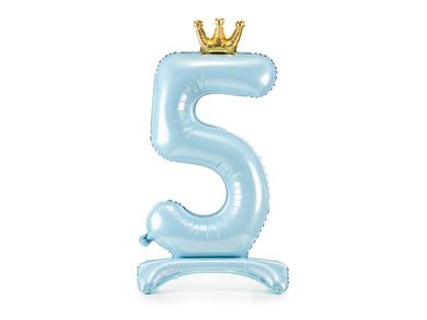 PartyDeco, stojący balon foliowy, cyfra "5", 84 cm, błękit, 1 szt.