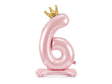 PartyDeco, stojący balon foliowy, cyfra "6", 84 cm, jasny różowy, 1 szt.