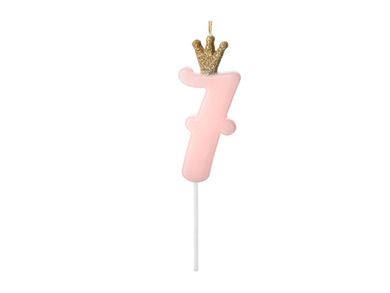PartyDeco, świeczka urodzinowa, cyferka 7, jasny różowy, 9.5 cm, 1 szt.