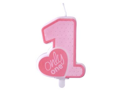 PartyDeco, świeczka urodzinowa na tort, only one, różowa, 8 cm