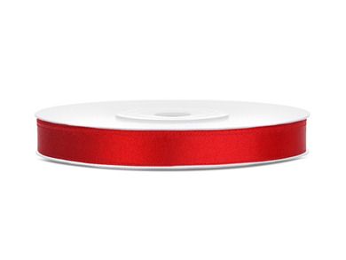 PartyDeco, tasiemka ozdobna satynowa, czerwony, 6 mm, 25 m