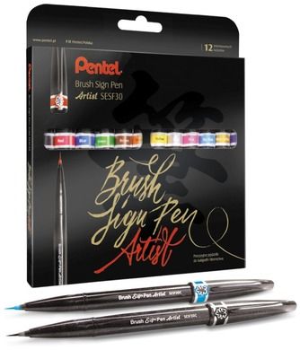 Pentel, Brush Sign Pen Artist, pisaki pędzelkowe, 12 kolorów