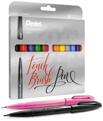 Pentel, Brush Signt Pen, pisaki pędzelkowe, 12 kolorów