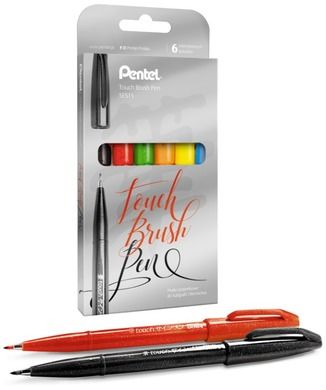Pentel, Brush Signt Pen, pisaki pędzelkowe, 6 kolorów