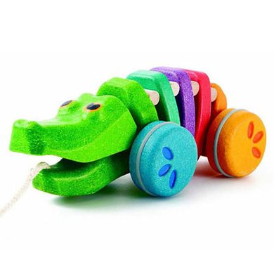 Plan Toys, Drewniany tęczowy krokodyl do ciągnięcia