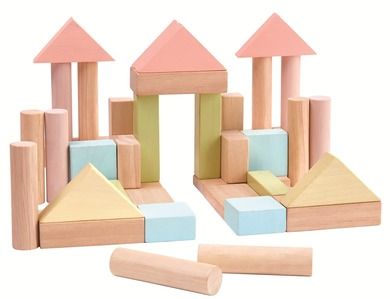 Plan Toys, klocki drewniane, pastelowa, 40 elementów