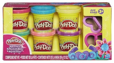 Play-Doh, Sparkle, Błyszcząca ciastolina, 6 tub i akcesoria, zestaw kreatywny
