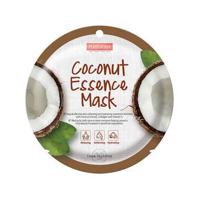 Purederm, Coconut Essence Mask, maseczka w płacie, kokos, 18g