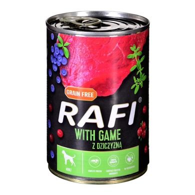Rafi, karma mokra dla psa z dziczyzną, borówki, żurawina, 400 g