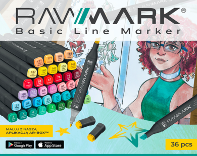 Rawmark, Basic Line, zestaw: 36 markerów + 5 stron kolorowanek