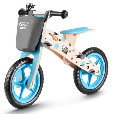 Ricokids, rowerek biegowy dla dzieci, drewniany, niebieski
