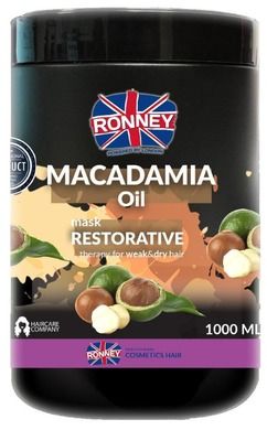 Ronney, Macadamia Oil, Professional Mask Restorative, wzmacniająca maska do włosów suchych i osłabionych, 1000 ml