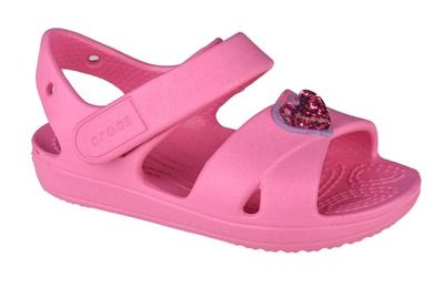 Sandały dziewczęce, różowe, Crocs Classic Cross-Strap Charm Sandal