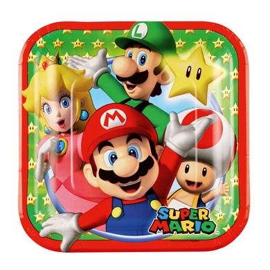 Super Mario, talerzyki urodzinowe, 8 szt., 23 cm