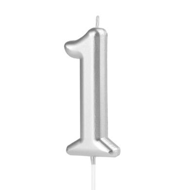 Świeczka urodzinowa, cyfra 1, srebrna, 7 cm