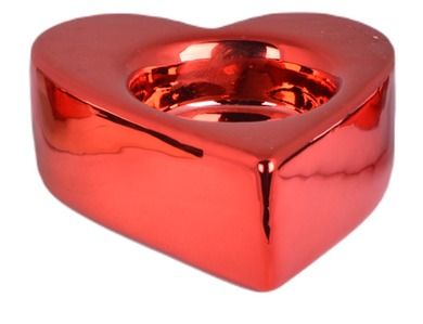 Świecznik ceramiczny, serce czerwone, 9,5-8-3 cm