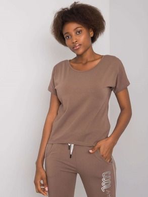 T-shirt damski, brązowy, Basic Feel Good