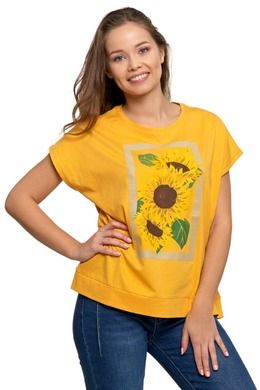 T-shirt damski, oversize, żółty, Moraj