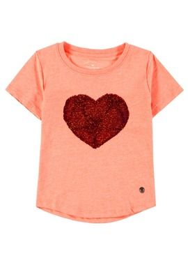 T-shirt dziewczęcy, brzoskwiniowy, dwustronne cekiny, Tom Tailor