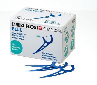 Tandex, Flosi Flosser, nicio-wykałaczki z nitką węglową, niebieskie, 80 szt.